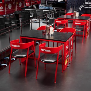 Ensemble de mobilier de <span class=keywords><strong>bar</strong></span> industriel rouge-Combinaison table et chaises pour cafés, salons et espaces de négociation - Product Image 1