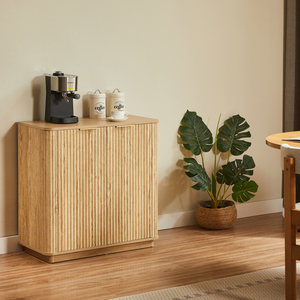 Buffet de rangement en chêne 31,5'' L x 15,75'' P, design ondulé incurvé, pour chambre, salon, couloir - Product Image 3