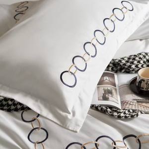 Mewah 4 buah 400tc bordir selimut penutup Set putih katun seprai & sarung bantal ukuran Ratu untuk penggunaan rumah atau Hotel - Product Image 6