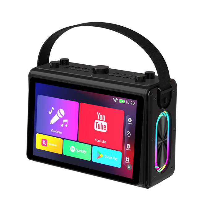 Portable Karaoke Machine 10.1 Inches HD Touch Screen Android OS Wireless Micx2 RGB LED Color Lighting