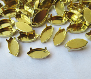 Messing Cabochons Einstellung 15x7mm Olivary Lünette Cup 4 Zinken DIY Schmuck Zubehör - Product Image 1