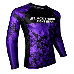 Camiseta de Manga Larga para Hombre, Estilo Rashguard, para Artes Marciales Mixtas (MMA), con Estampado Geométrico Morado, de Secado Rápido, para BJJ - Product Image 1