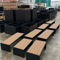 Banc de jardin et jardinière combinés YISHANG en acier avec motif imitation bois, mobilier d'extérieur