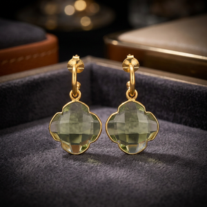 Light Green Amethyst Classic Clover Stud <b>Earrings</b> <b>Gold</b> Plated Gemstone Unisex Wholesale Fashion Jewelry - Product Image 3