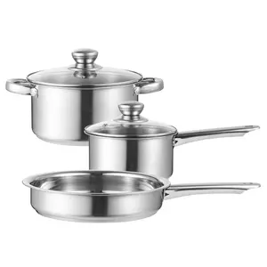 Thickened Manufacturer 3 Pcs cookware set Sliver Non Stick Stainless Steel China Cookware Sets Pots And Pans