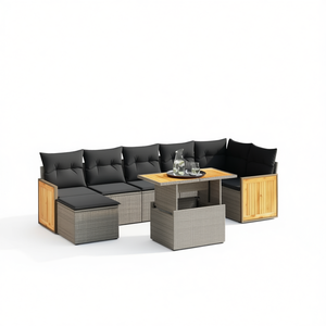 Grey Pe <b>Rattan</b> Garden <b>Sofa</b> Set With Adjustable Feet 6 Seater Outdoor Furniture Contemporary Design - Product Image 1