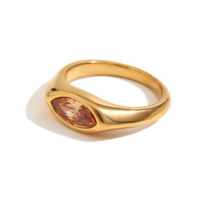 18K <b>Gold</b> Plated Stainless Steel Signet <b>Ring</b> Marquise Color Zircon Bezel <b>Set</b> Minimalist Luxury Trending Women Wide Band <b>Ring</b> - Product Image 3