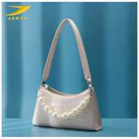 Sac à main professionnel de marque supérieure pour femme, en cuir PU, texture crocodile, avec décoration de perles, à porter à l'épaule ou sous le bras