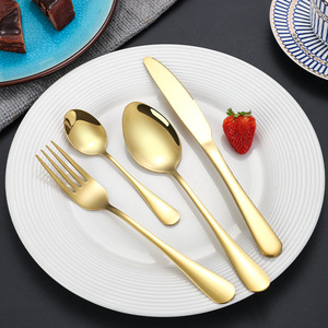 Juego de Cuchillo, Tenedor y Cuchara de Acero Inoxidable 304, Vajilla Occidental Chapada en Oro, 4 Piezas, Apta para Lavavajillas - Product Image 2