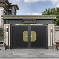 Porte de cour de villa moderne en alliage d'aluminium durable, art sculpté finement, maison auto-construite rurale, double porte extérieure, étanche, à battants