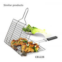 2024 nouveau produit fer maille Steak grille Net Camping Simple et commodité extérieur fil BBQ viande grill panier avec poignée en plastique