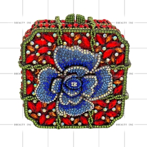 Women Glittering Floral Rhinestone Clutch Purse Opulent Square Box Crystal Evening Bag <b>for</b> Engagement Anniversary - Product Image 2