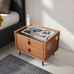 Bàn đầu giường thông minh vuông với khung kim loại và lưu trữ 2 ngăn kéo bàn cạnh giường ngủ - Product Image 1