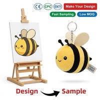 Porte-clés en peluche abeille rayée personnalisé avec étiquette tissée, breloque promotionnelle pour petit sac de marque Garden