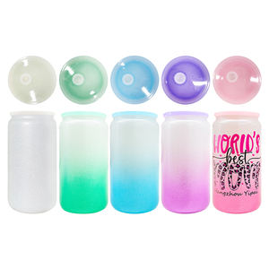 Boîte en verre brut de sublimation à revêtement en poudre de paillettes brutes de 16oz avec couvercle en plastique coloré et paille pour impression par sublimation - Product Image 2