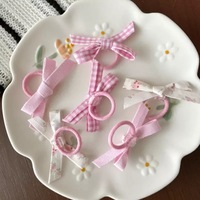 6 PCS Mini Jepit Rambut Elastis Gaya Korea Lucu untuk Anak Perempuan, Motif Bunga Kotak-kotak dengan Pita Kain