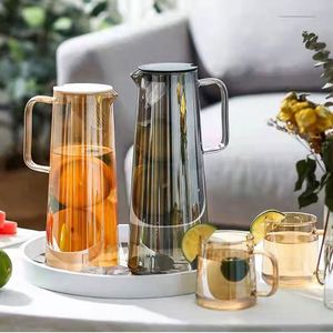 Carafe en verre borosilicate de qualité supérieure, transparente, grande capacité, avec poignée carrée, pour la maison, le bureau, les jus, l'eau froide - Product Image 1