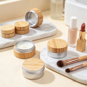 Boîte à bijoux mini en aluminium ronde avec couvercle en bambou, pot de rangement écologique pour cosmétiques, impression de logo personnalisée acceptée - Product Image 4