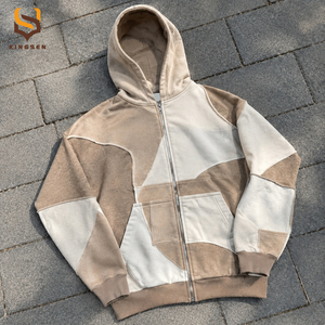 Sweat-shirts streetwear pour hommes, personnalisés par le fabricant, en molleton épais 400 g/m², coupés et cousus, avec empiècements incurvés, blocs de couleur et fermeture éclair intégrale. - Product Image 1