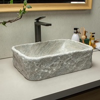 Évier en pierre de marbre turc carré de conceptions antiques modernes de luxe pour le lavage de main simple de salle de bains et de cuisine en rouge et gris