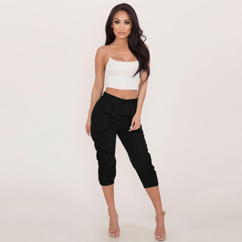 Black Capri Trousers Cropped Tapered Pants