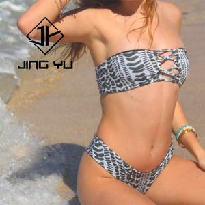 Bikini Micro Bandeau con Estampado Hawaiano al por Mayor de Fábrica, Traje de Baño de Nailon Ecológico Personalizado para Mujer - Product Image 2