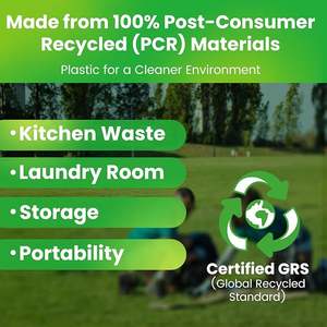 Grand sac poubelle de 13 gallons de hauteur avec cordon de serrage 100% sac poubelle recyclé post-consommation sac poubelle pour cuisine bureau - Product Image 2