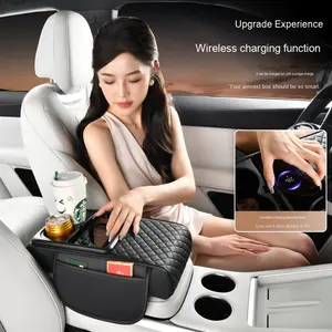 Caja de reposabrazos <span class=keywords><strong>interior</strong></span> multifunción para coche con carga inalámbrica organizador de portavasos de almacenamiento para teléfono - Product Image 3