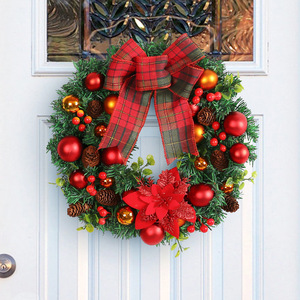 YUELIAN Eco-Friendly 40cm Plastic Artificial Modern <b>Outdoor</b> Christmas Wreath Pine Cones Red Berries Garland Door Mount Xmas - Product Image 1