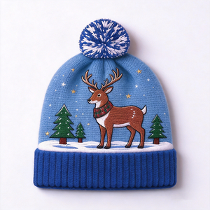 <b>Christmas</b> Pom Pom Beanie Assorted Holiday Character Knit Cuffed Hat Snowman <b>Reindeer</b> Polar Bear Fox Unisex Outdoor Wear - Product Image 2