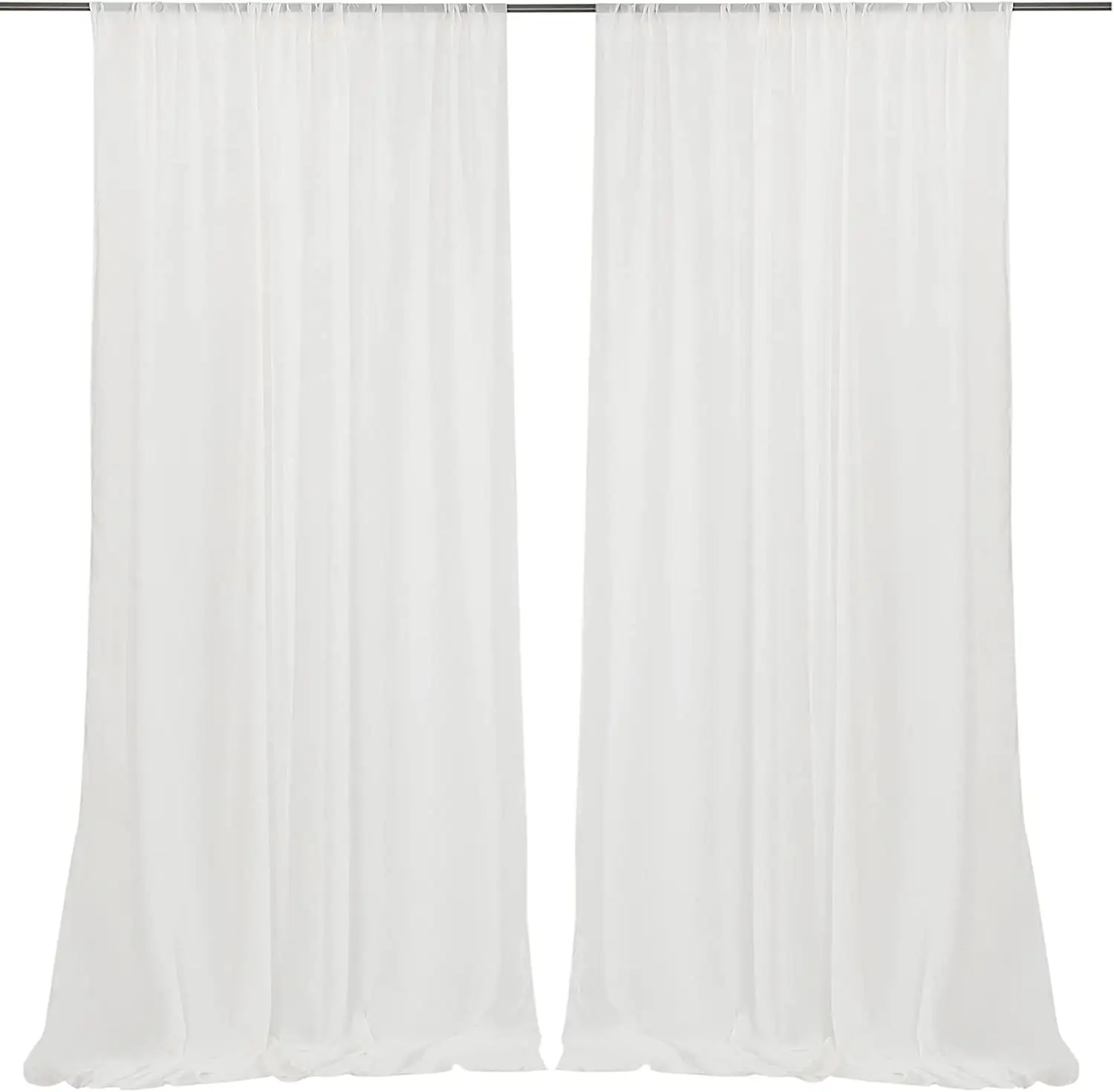 Modern Simple Design Ivory Polyester Silky Swag Long Chiffon Backdrop Curtain for Wedding