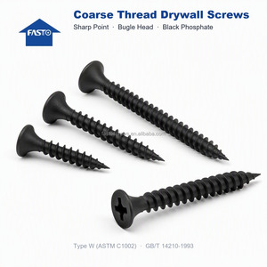 Tornillos para paneles de yeso Fasto de alta resistencia M4, especiales, fosfatados en negro, autorroscantes, de hierro, con dientes gruesos, diámetro de la tapa de 8 mm, grado a granel - Product Image 1