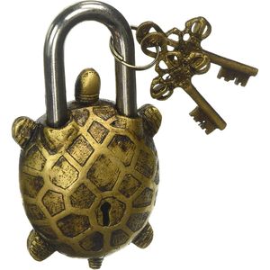 PARIJAT HANDICRAFT Two-<b>Keys</b> Brass Turtle Padlock Functional Garden <b>Lock</b> Beautiful 5.5 Inch 3x0.6x5.5 Inches - Product Image 2