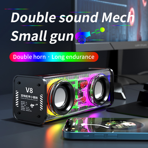 New Transparent Double Horn Mecha <b>Speakers</b> Outdoor Portable Subwoofer Wireless BT 5.3 <b>Speaker</b> With RGB <b>LED</b> Lighting - Product Image 6