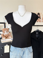 Atasan Crop Top Ribbed Multi Warna Lengan Pendek Ketat Wanita Kaos Dasar