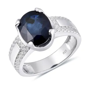 טרנדי 2023 תכשיטים אופנה גברים של תכשיטי רודיום מצופה גדול כחול הניצוץ CZ אבן 925 כסף פופולרי טבעת