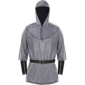 Disfraz de Caballero Medieval para Hombre, Túnica de Poliéster con Imitación de Cota de Malla, Brazalete, Cinturón, Kit de Cosplay Vikingo, Renegado, Templario, Cruzado - Product Image 3