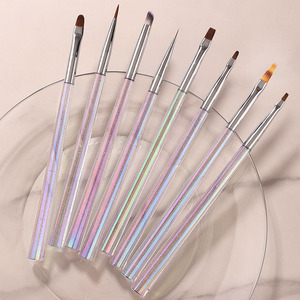 Ensemble de pinceaux à ongles multifonctionnels avec logo personnalisé, manche transparent, pour dégradé ombré, mélange, liner gel français et manucure - Product Image 4
