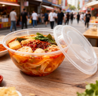 Bol à salade jetable rond transparent en plastique PP de 36 oz (1000 ml) avec couvercle, pour emporter des aliments en camping