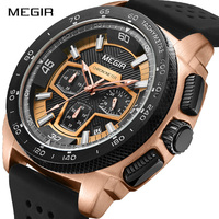 Reloj MEGIR 2056 propia marca chico reloj naranja moda banda de cuero genuino 3 diales cronómetro todo tipo de deporte reloj de fabricantes en china