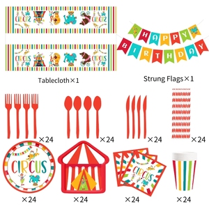 Ensembles de vaisselle jetable pour fête d'anniversaire sur le thème du cirque DAMAI, assiettes en papier, gobelets en papier, serviettes en papier, vaisselle jetable pour enfants - Product Image 2