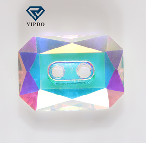 Factory Wholesale Price New Product Crystal Glass Octagon Cut Plated Bottom <strong>Button</strong> Double Hole Series K9 Crystal Rhinestone - Product Image 1