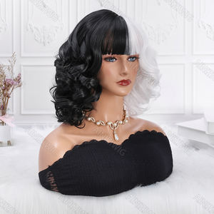 <span class=keywords><strong>Perruque</strong></span> Ainizi de 12 pouces, ondulée courte avec frange, moitié noire, moitié blanche, pour cosplay <span class=keywords><strong>Cruella</strong></span>, pour femmes - Product Image 2