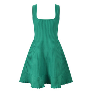 Abiti Mini Senza Maniche Verde e Rosso, Collo Quadrato, Vestito Aderente <span class=keywords><strong>Sexy</strong></span> in Maglia, Nuovo <span class=keywords><strong>Abbigliamento</strong></span> Femminile alla Moda <span class=keywords><strong>Casual</strong></span> - Product Image 1
