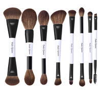 Daily Queen & Mor-phe 8pcs Kuas Makeup Wajah Bulu Kambing Gagang Kayu Ganda Aplikasi Halus Bulu Padat Label Pribadi