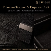 Boîte cadeau rigide magnétique double couche en cuir grain litchi OEM ODM pour collection homme avec gaufrage UV SGS, MOQ500