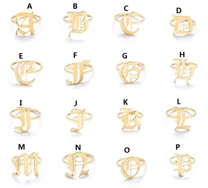 2020 INS Fashion Stainless Steel Open Rings Gold Plated Initial Ring A - Z Letters Ring For Women Girls