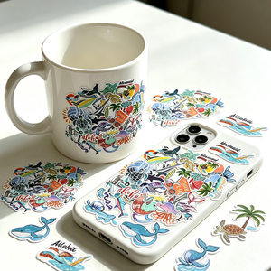 Premium waterdichte gestanste cartoon surfer <span class=keywords><strong>sticker</strong></span> <span class=keywords><strong>set</strong></span>, 50 stuks voor fiets PS4 - Hoge kleefkracht, coole vinyl stickers voor jongens en meisjes - Product Image 4