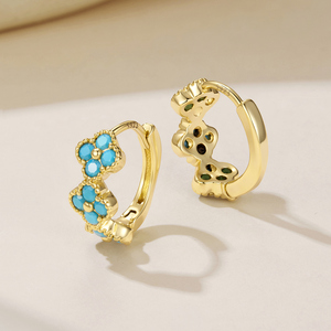 Flower Shape <b>Huggie</b> <b>Earrings</b> Women's 18K Gold Plated Zircon Stone Cute Party Jewelry Alloy Ear Studs - Product Image 3