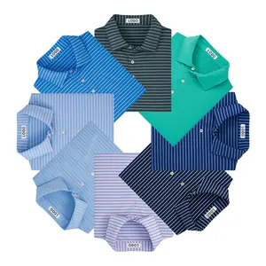 เสื้อโปโลโพลีเอสเตอร์ Spandex สำหรับผู้ชายเสื้อโปโลกอล์ฟถักโลโก้ที่กำหนดเอง